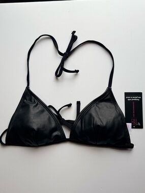 No Boundaries Black Faux Leather Triangle Swim Coverup Top